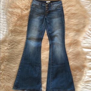 High waisted button fly flare jeans